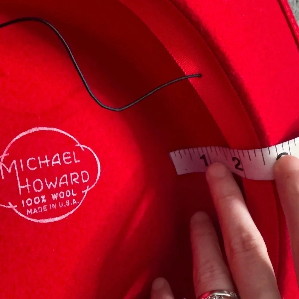 Michael Howard Red Wool Boater Hat Black Bow Made USA Statement Brunch‎ Chic